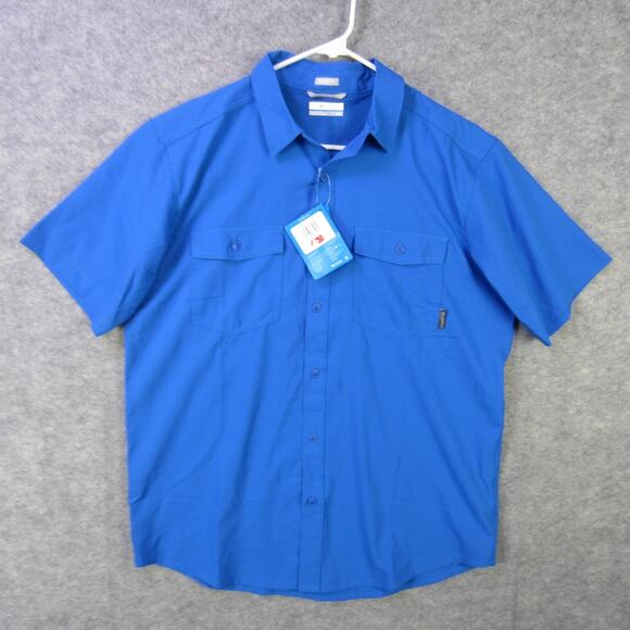 Columbia Shirt Mens Medium Blue Short Sleeve Button Omni-Shade Vented Ripstop - Picture 1 of 9